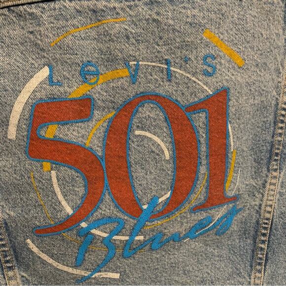 Levi's Retro Distressed Grunge Denim Screen Print 501 Button Front Vest Size M - Picture 12 of 16